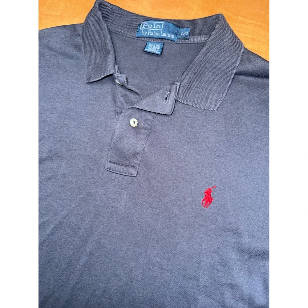 Polo Ralph Lauren Mens Large Dark Grey Long Sleeve Polo Shirt Red Pony Logo